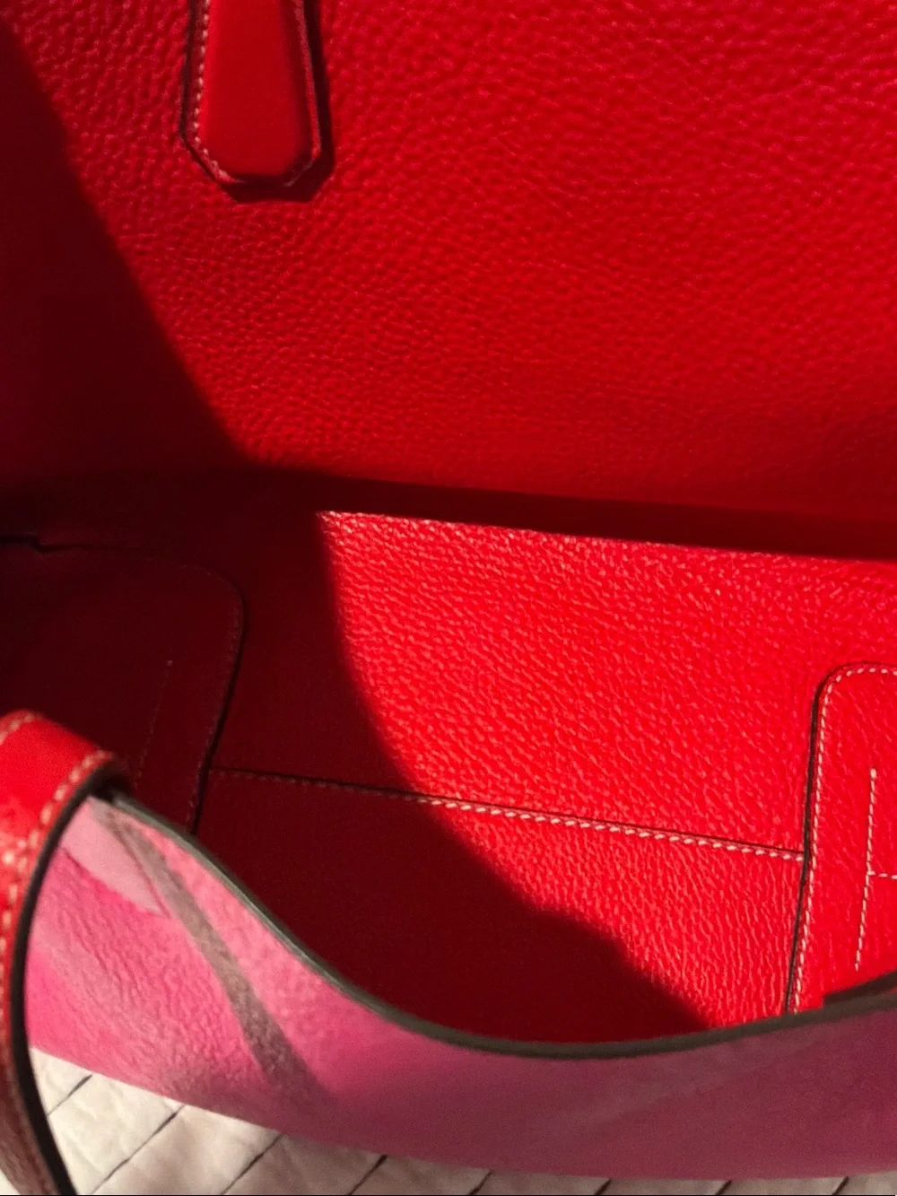 Tory Burch Pink and Red Colorblock Leather Tote